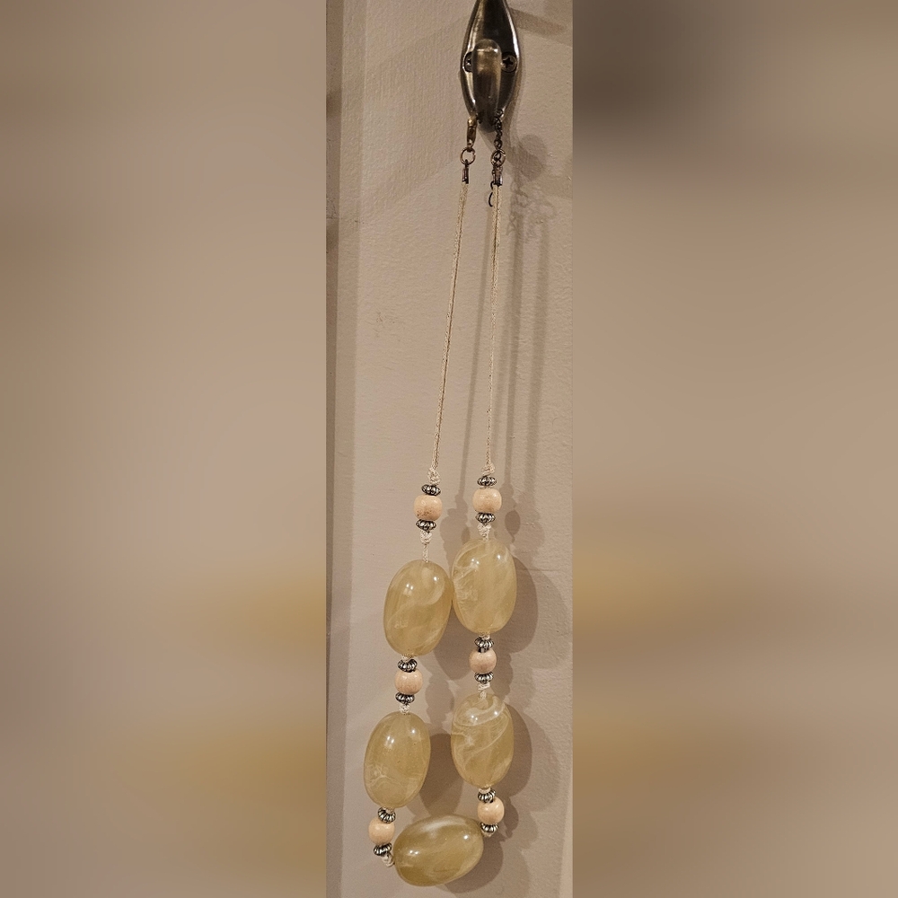 Cream Bead Strand Necklace with Silver Accents